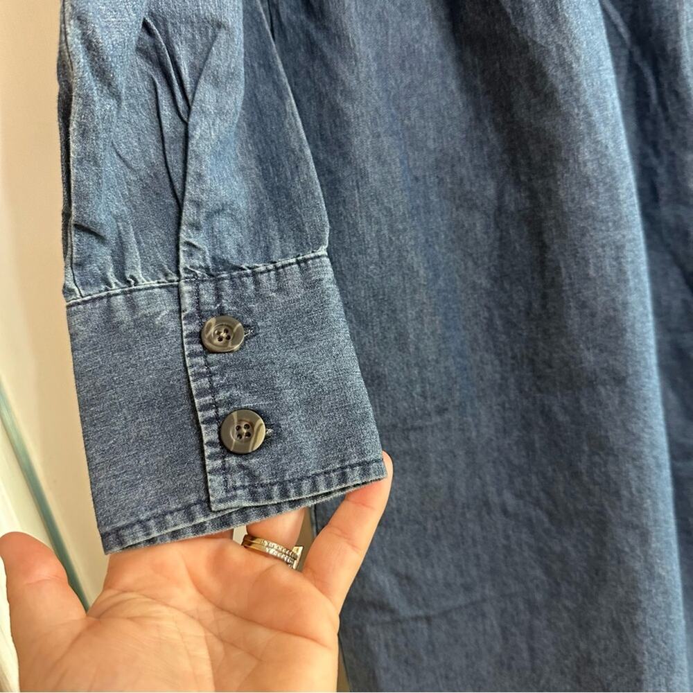 NWT!! Nine West Chambray Denim Shift Dress, Smocked Sleeves, Small - Picture 7 of 15
